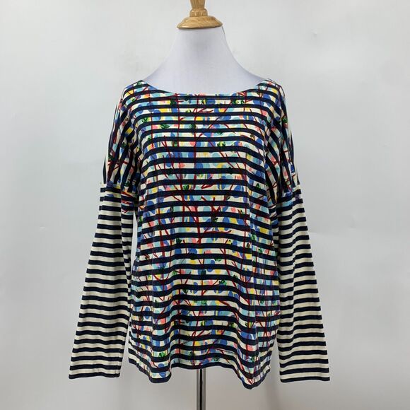 J Crew Michael De Feo Tee Womens M Floral Striped Wearable Art Drop Shoulders - Picture 2 of 14